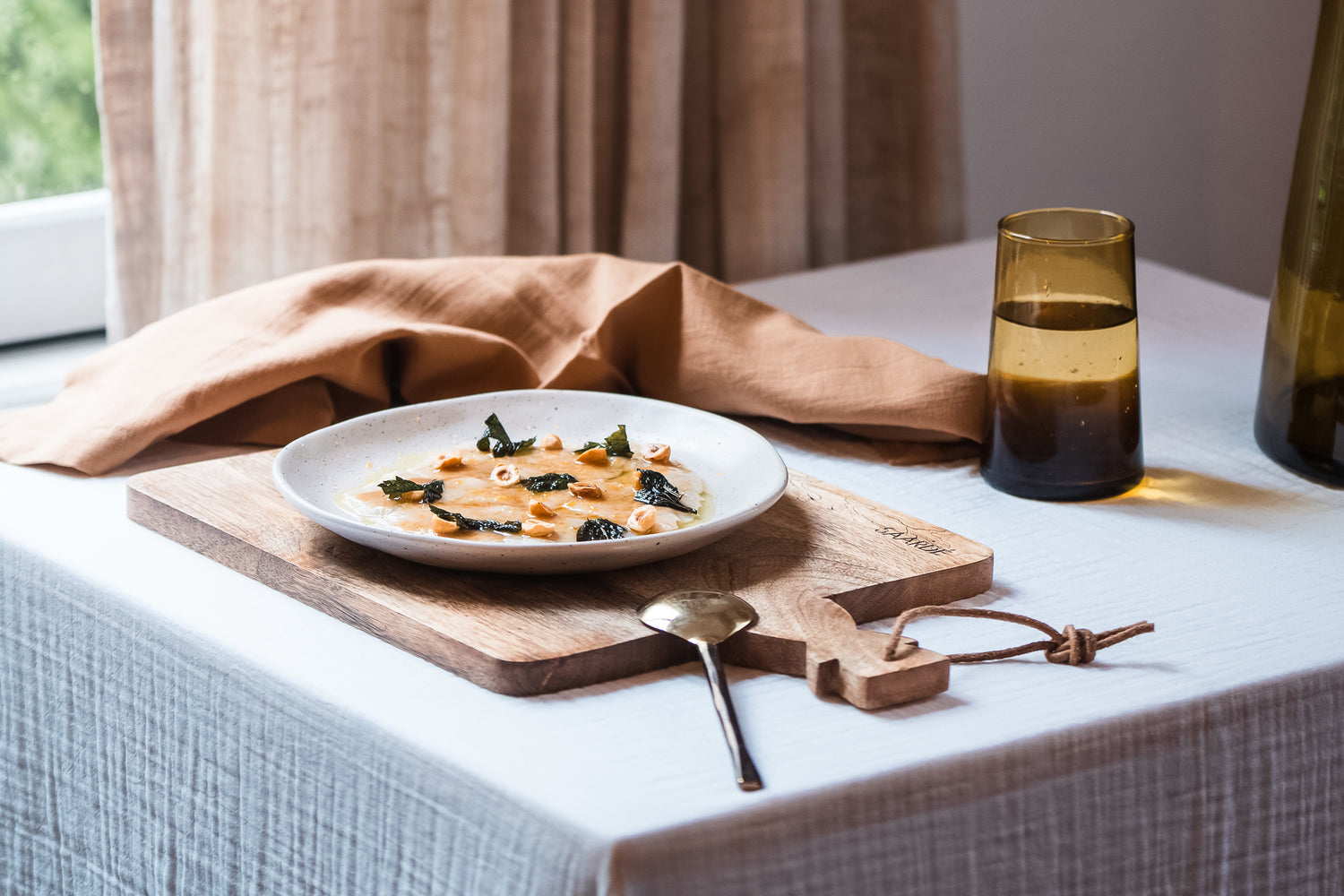 On Saardé's Shared Table: Swordfish Crudo with Fig Vincotto and Hazelnuts <br> from Sagra Restaurant