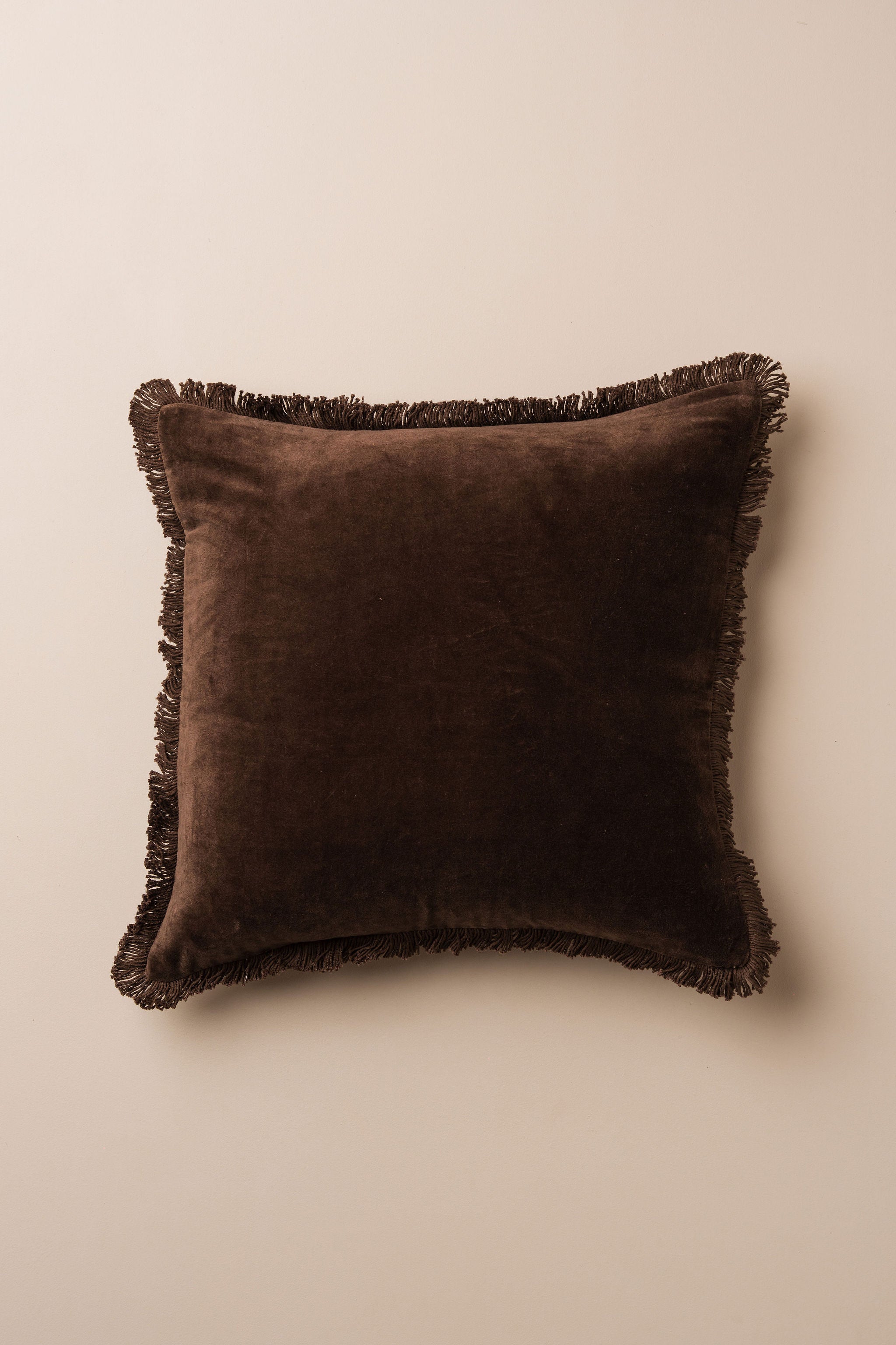 Velvet Fringed Cushion | Chocolate