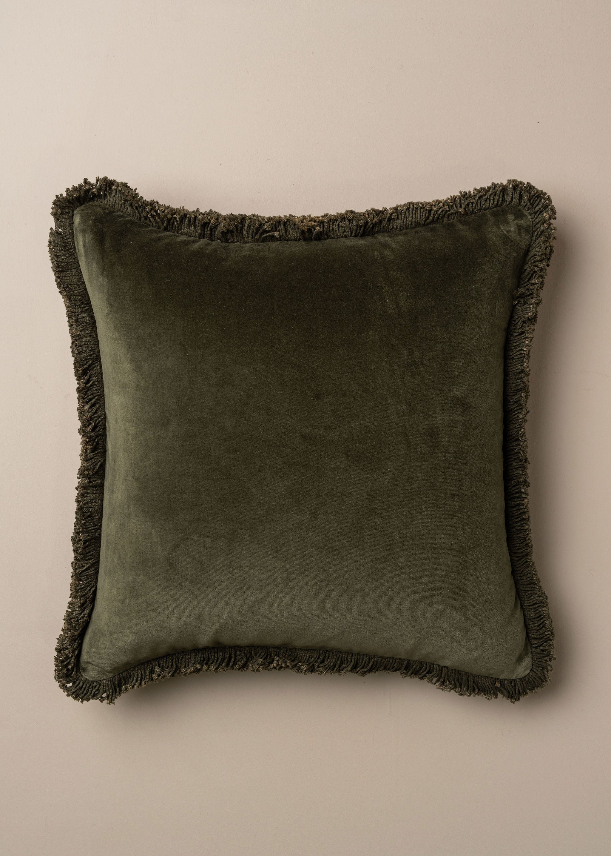 Velvet Fringed Cushion | Dark Olive - Square - Square - Saardé - Saardé.