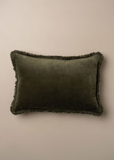 Velvet Fringed Cushion | Dark Olive - Lumbar - Lumbar - Saardé - Saardé.