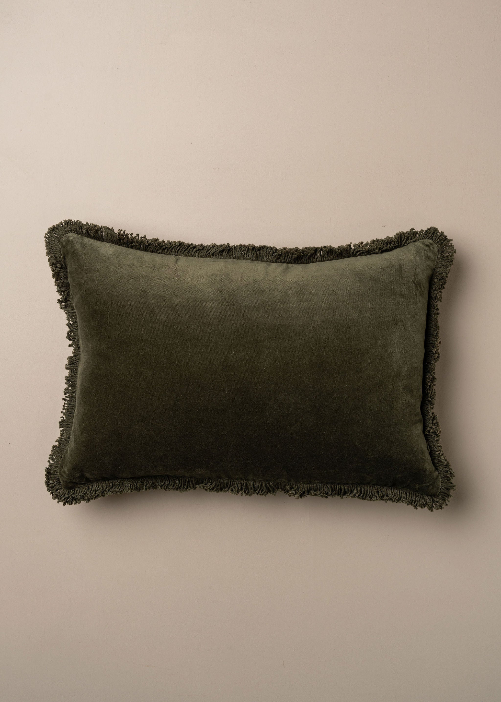 Velvet Fringed Cushion | Dark Olive - Lumbar - Lumbar - Saardé - Saardé.