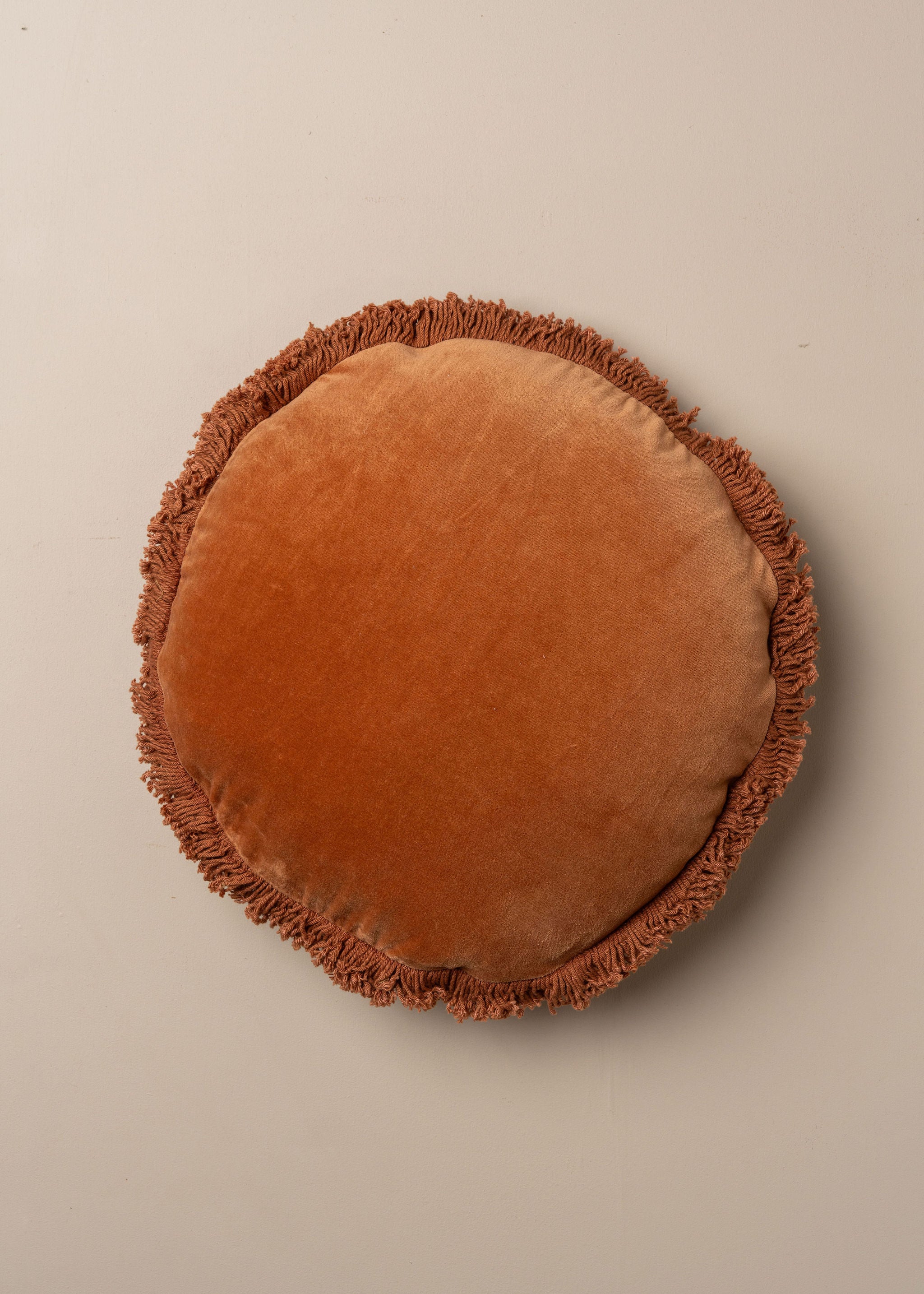 Velvet Round Fringed Cushion | Terracotta - - - Saardé - Saardé.