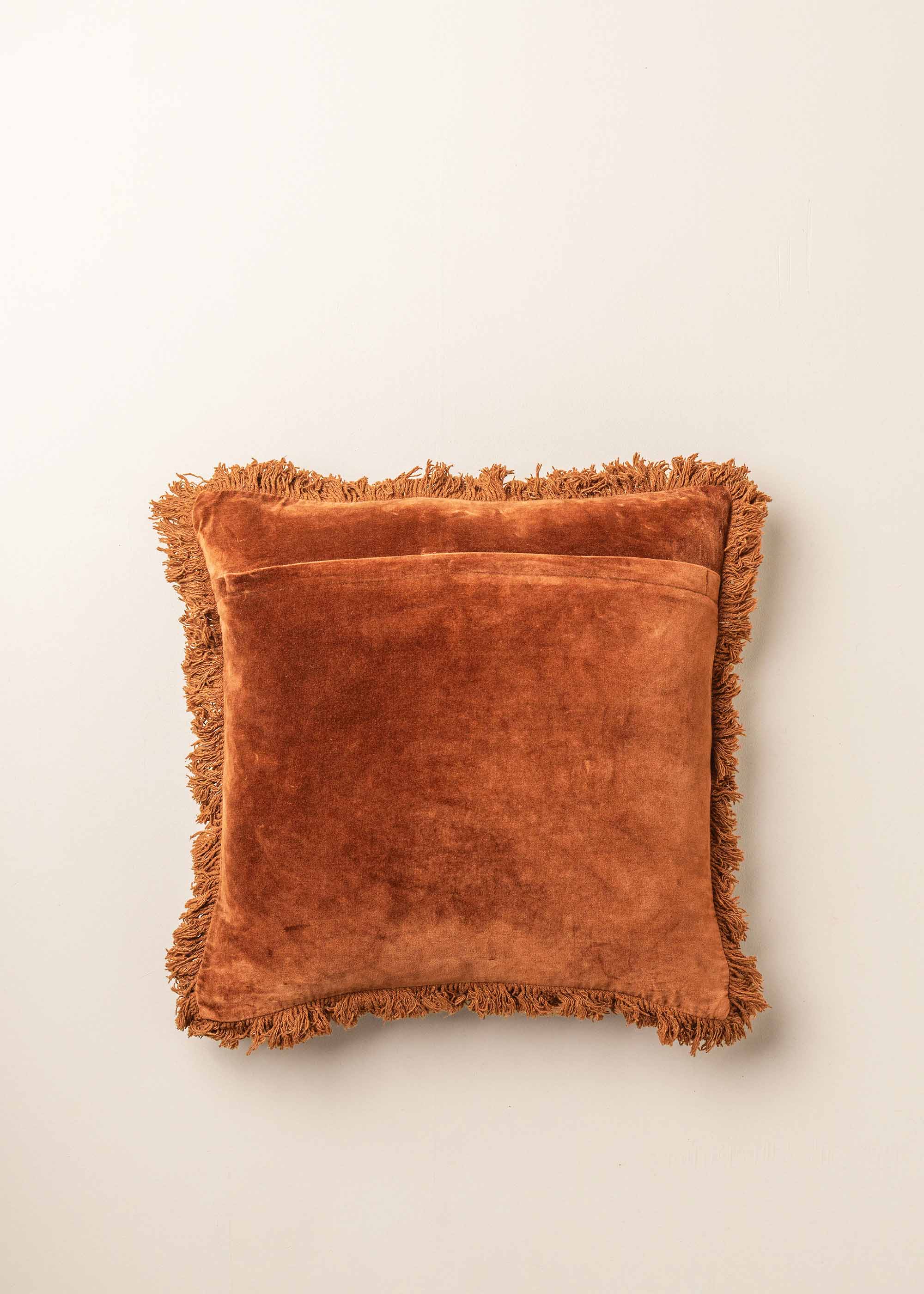 Velvet Fringed Cushion | Terracotta - - - Saardé - Saardé.