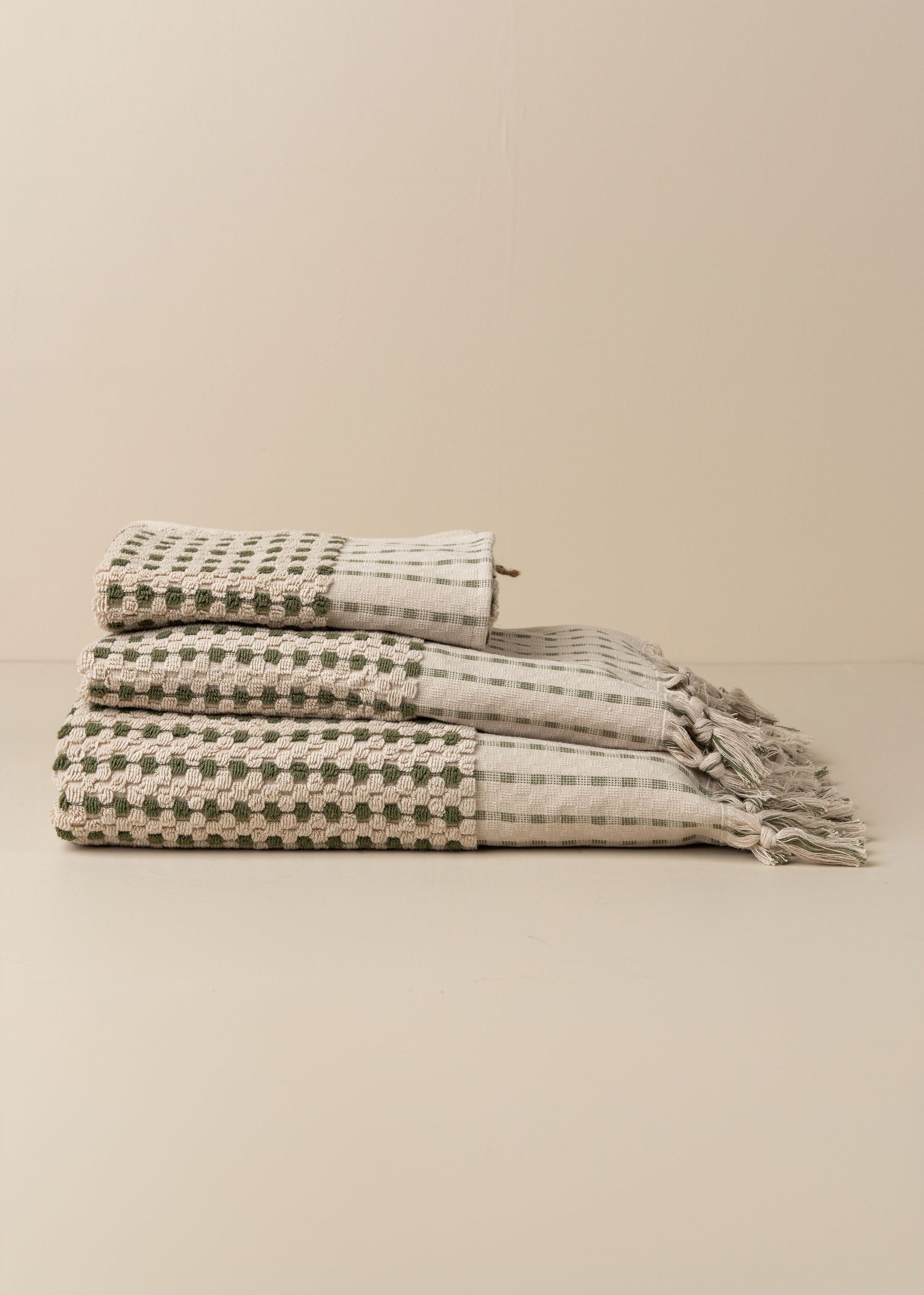 Chickpea Bath Sheet Collection - Stone/Olive - - - Saardé - Saardé.