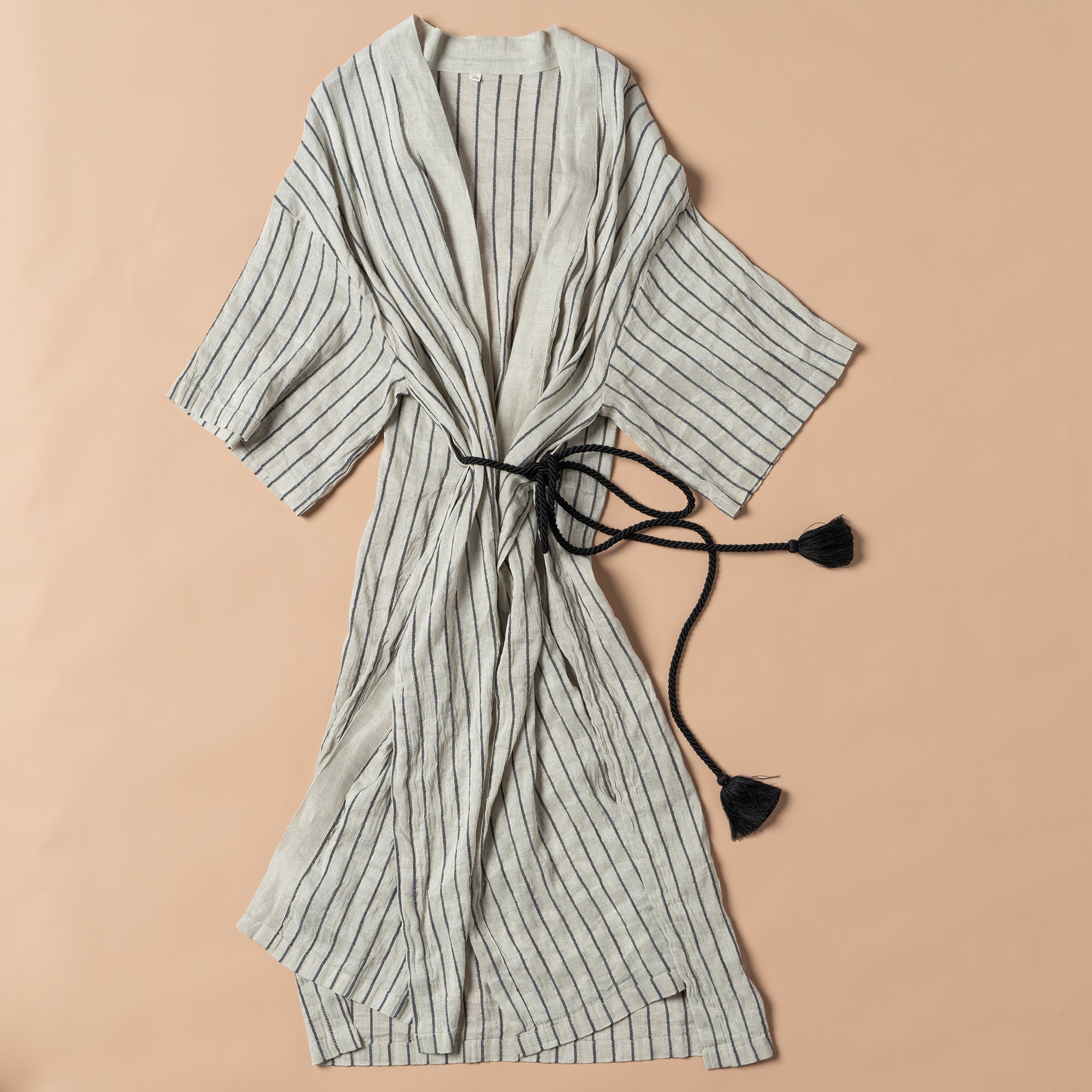 Amalfi Linen Robe | Black Stripe - - - Saardé - Saardé.