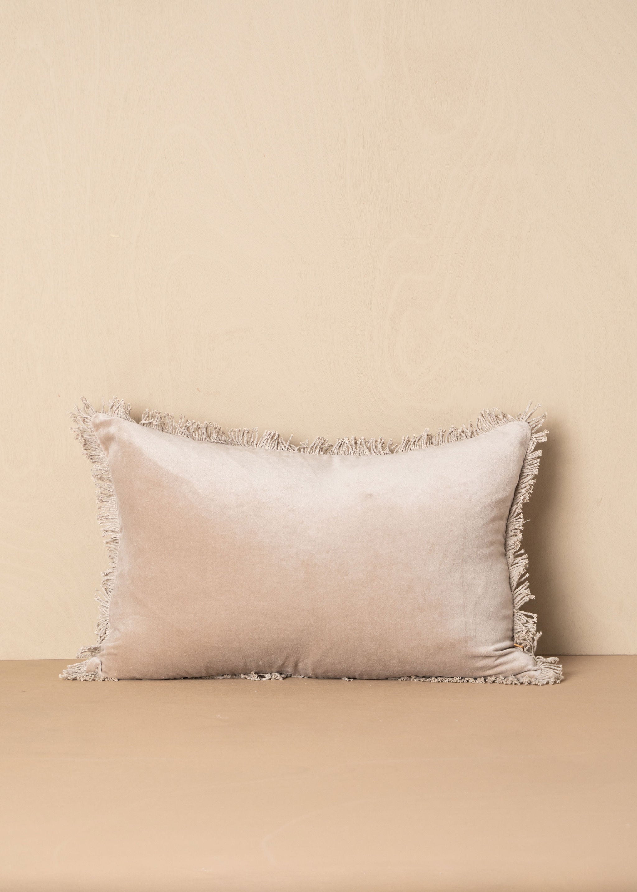Velvet Fringed Cushion | Stone - Lumbar - Lumbar - Saardé - Saardé.