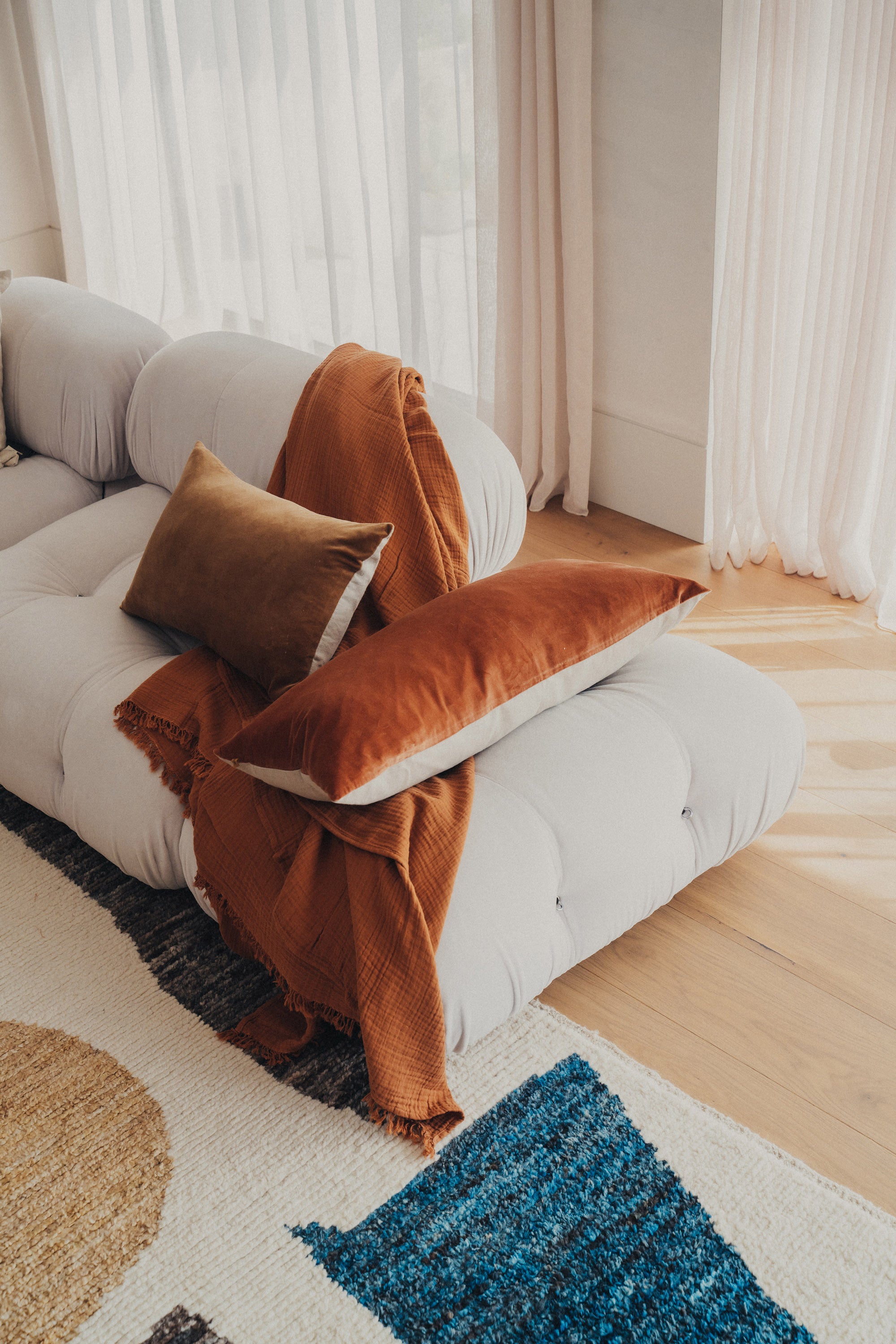 Linen/Velvet Bolster Cushion | Terracotta - - - Saardé - Saardé.