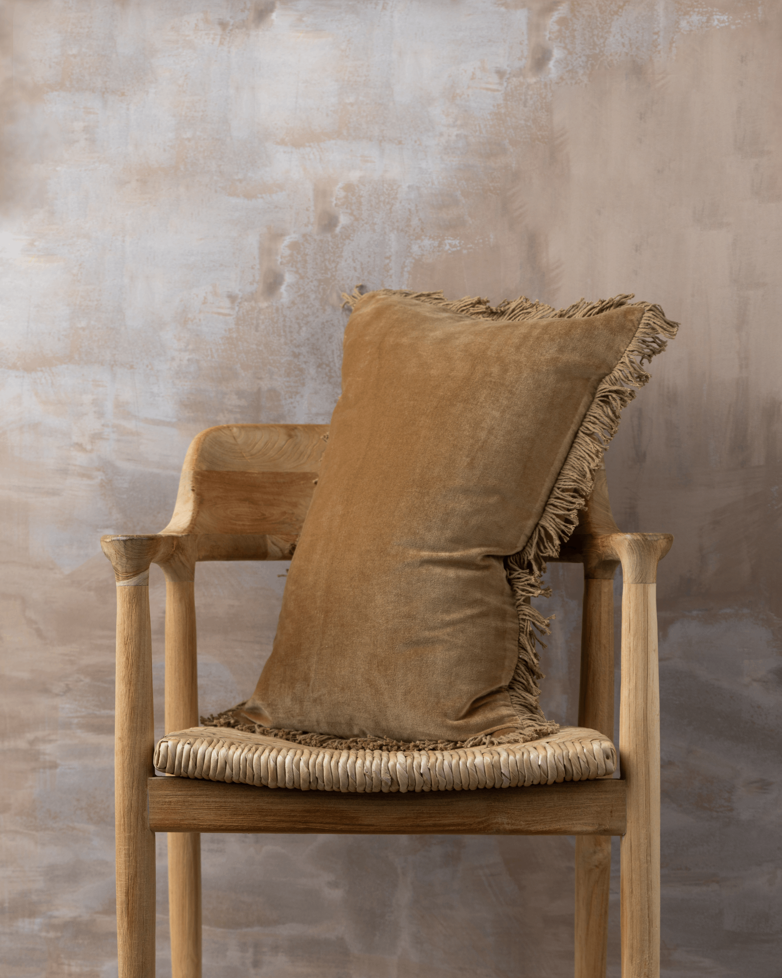 Velvet Fringed Cushion | Nutmeg - - - Saardé - Saardé.