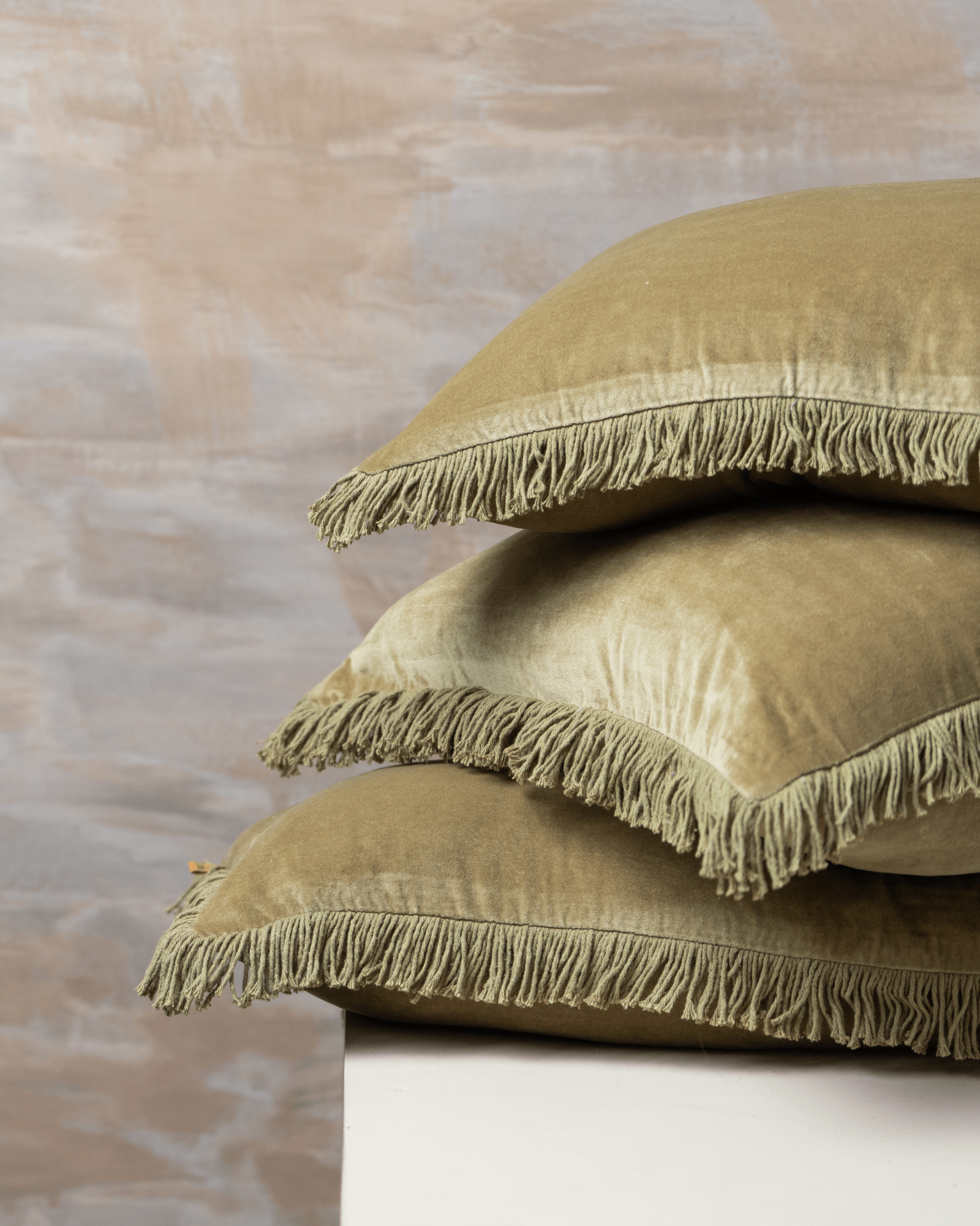 Olive velvet shop cushion