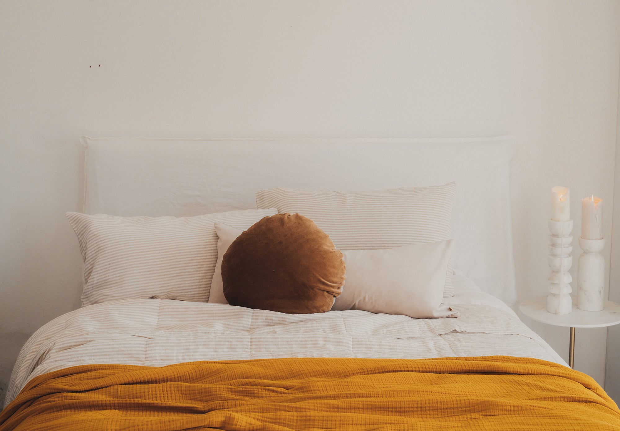 Linen Quilted Bed Cover | Natural Stripe - - - Saardé - Saardé.