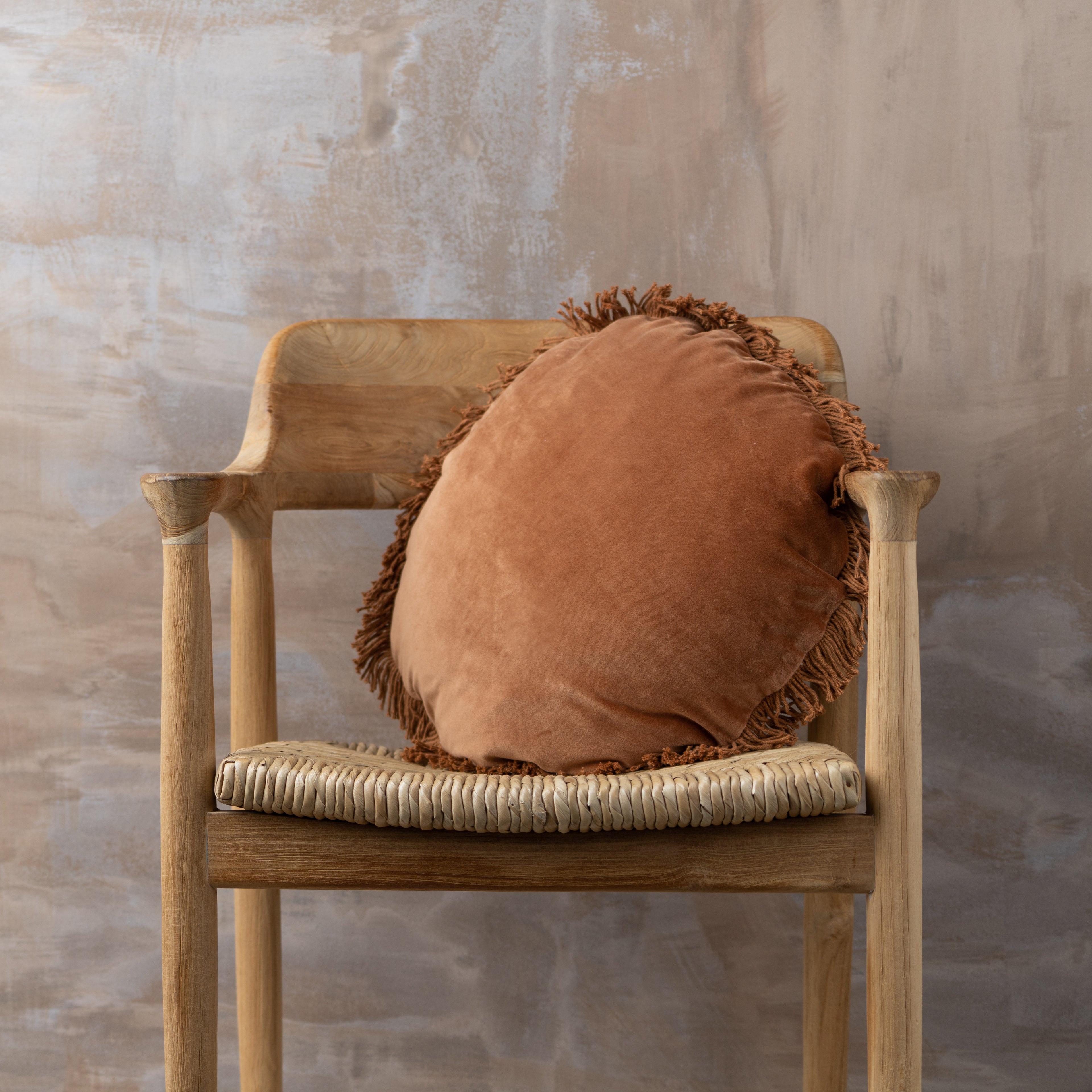 Velvet Round Fringed Cushion | Terracotta - Default Title - Default Title - Saardé - Saardé.