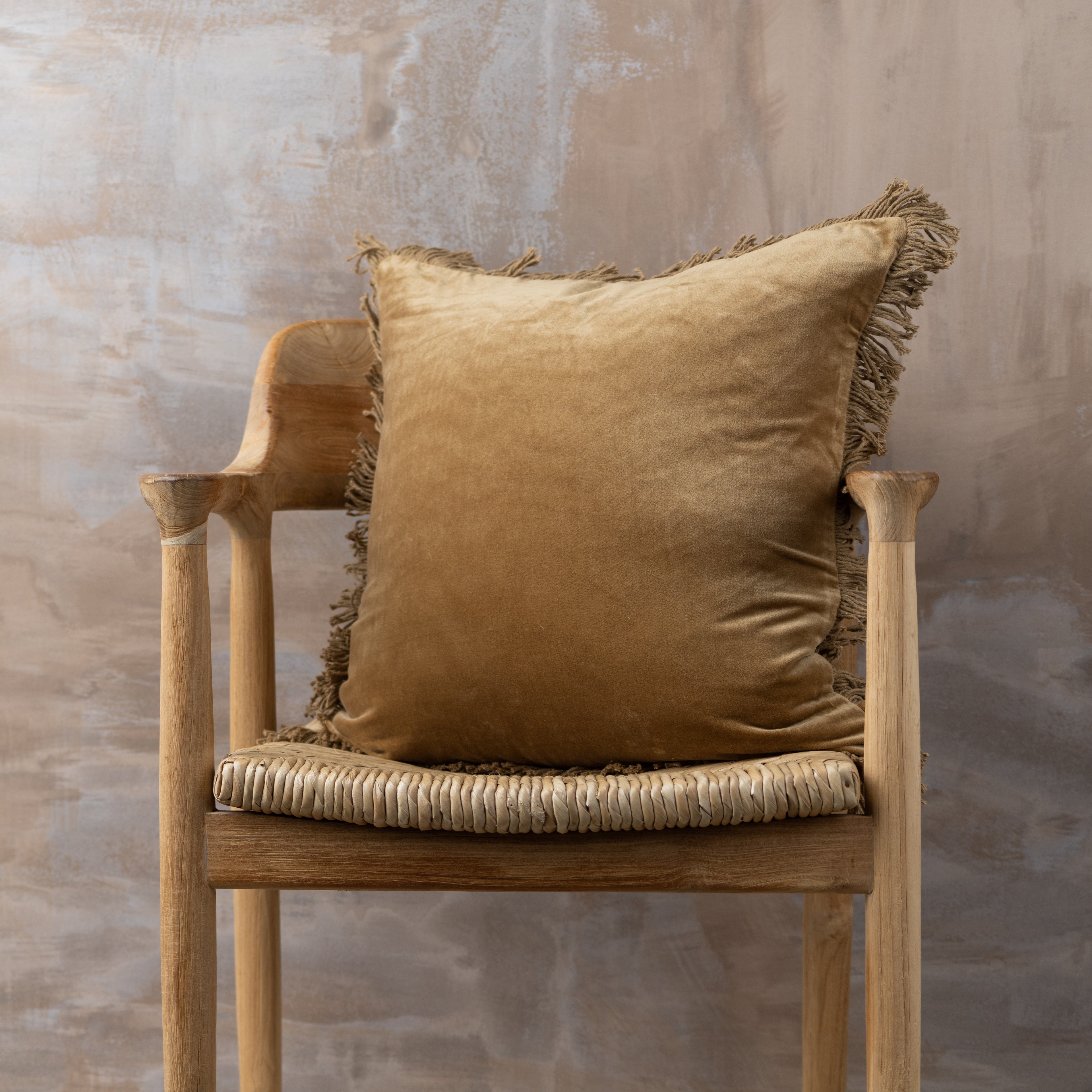 Velvet Fringed Cushion | Nutmeg - - - Saardé - Saardé.