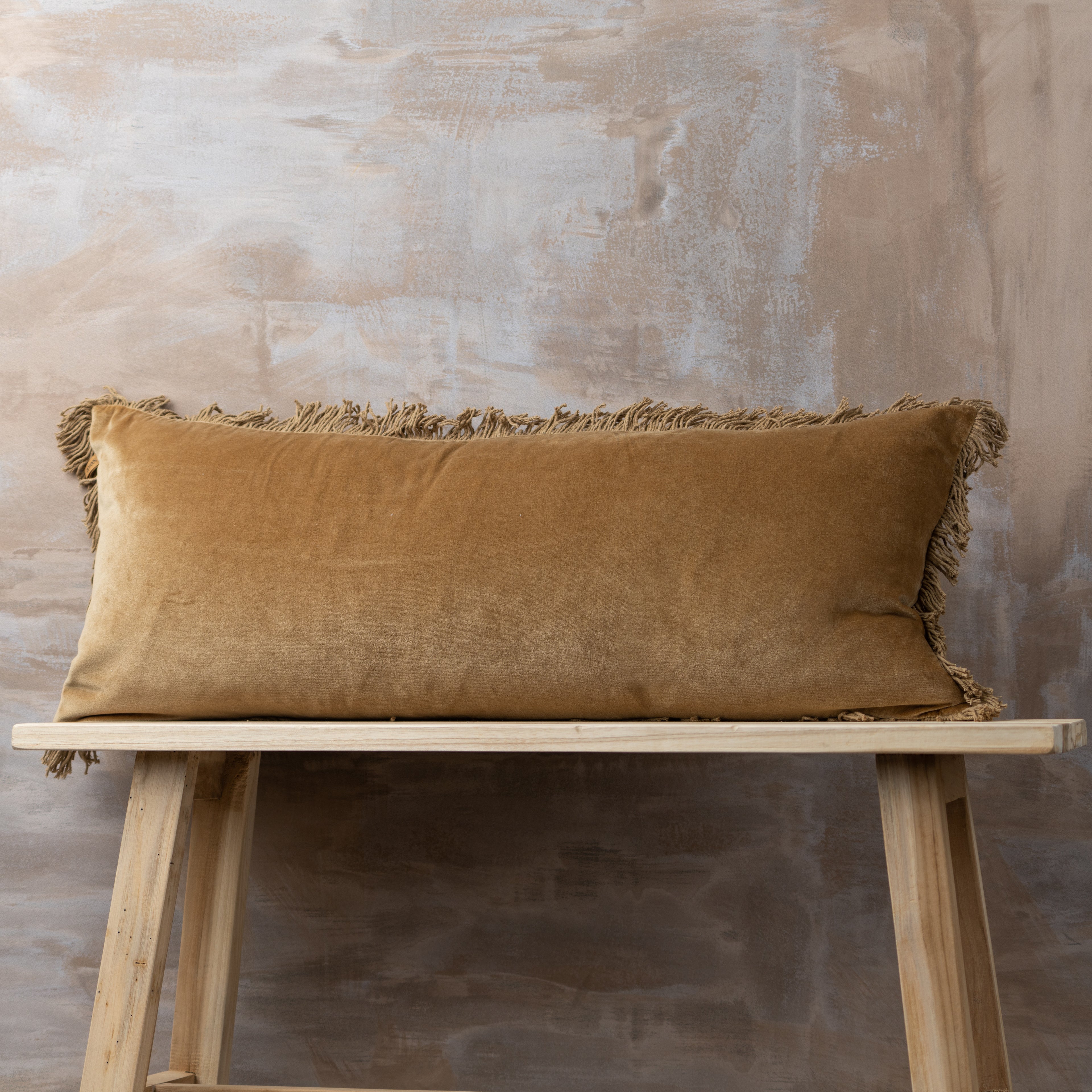 Velvet Bolster Fringed Cushion | Nutmeg - - - Saardé - Saardé.