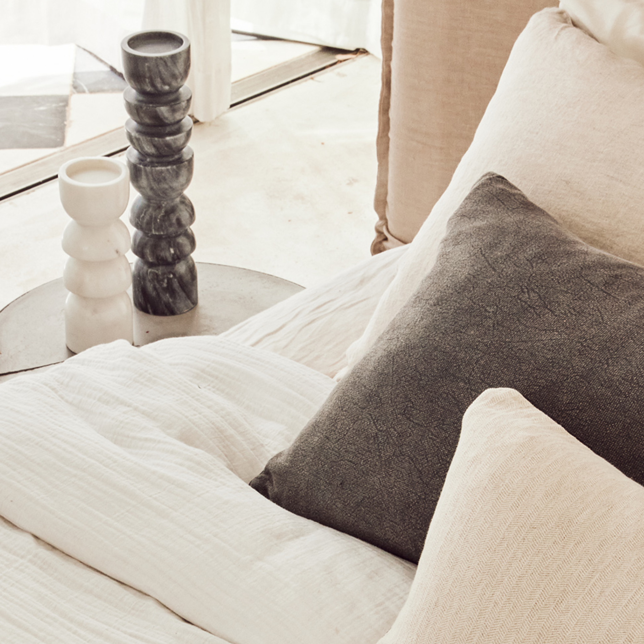 Vintage Wash Cushion | Charcoal w Piping - - - Saarde - Saardé.