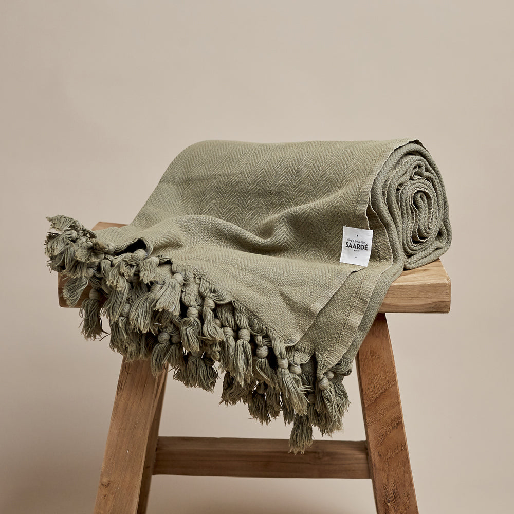 Vintage Wash Cotton Blanket | Olive - - - Saardé - Saardé.