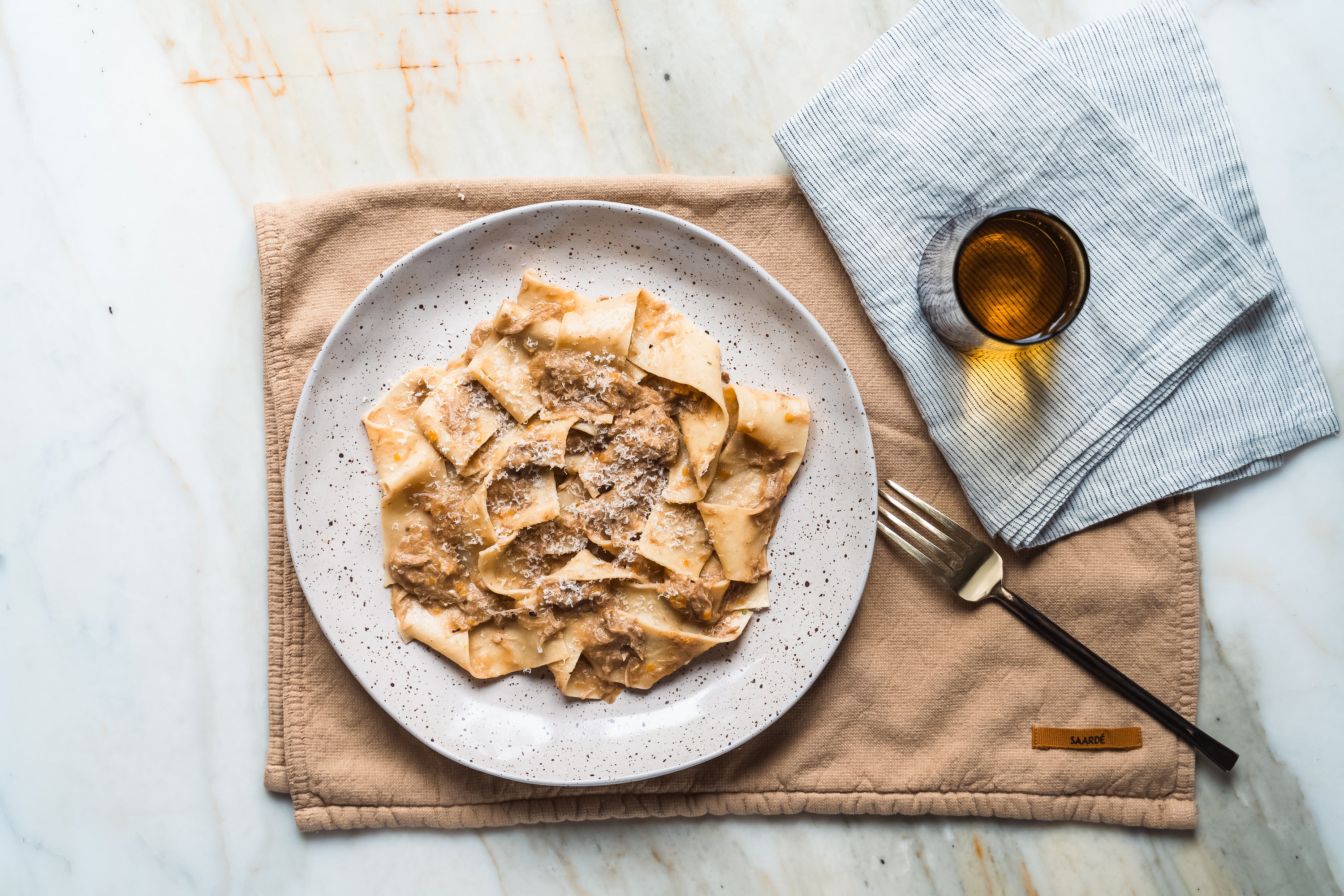 On Saardé's Shared Table: Pappardelle with Duck and Porcini Ragù <br> from Sagra Restaurant