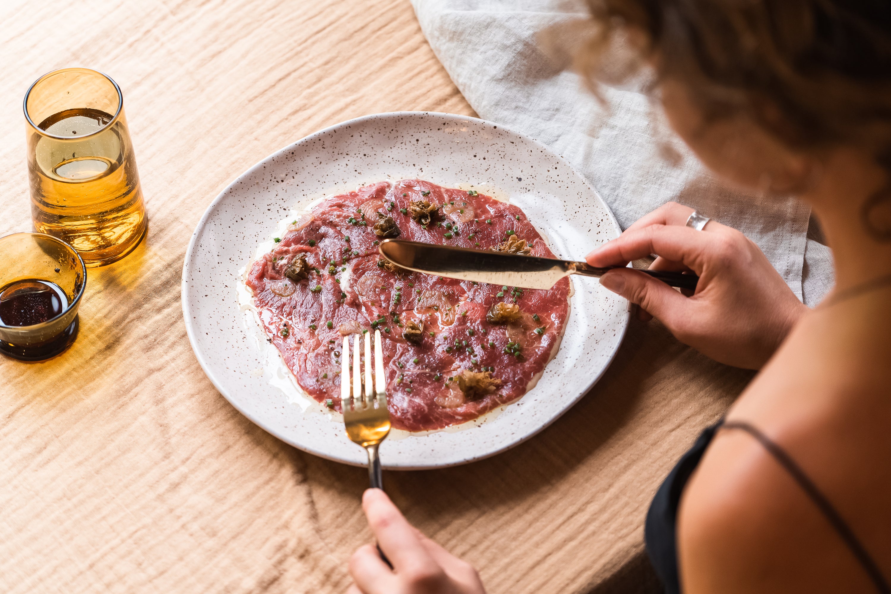 On Saardé's Shared Table: Beef Carpaccio with Anchovy Aioli & Fried Capers from Sagra Restaurant