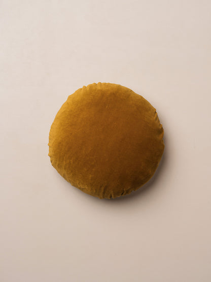 Linen/Velvet Round Cushion | Honey Mustard - - - Saardé - Saardé.