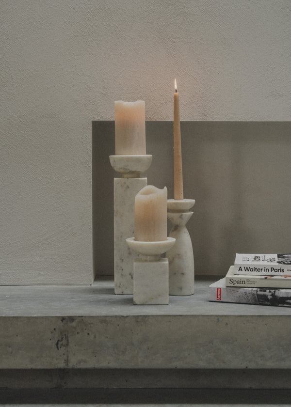 Opus Medium Marble Candle Holder | White