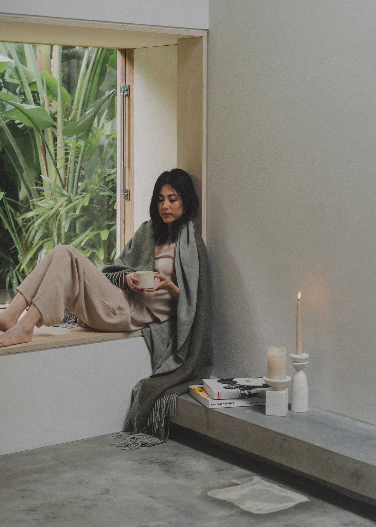 Merino Wool Throw | Olive/Grey - - - Saardé - Saardé.