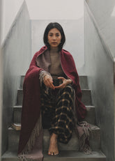Merino Wool Throw | Burgundy/Grey - - - Saardé - Saardé.