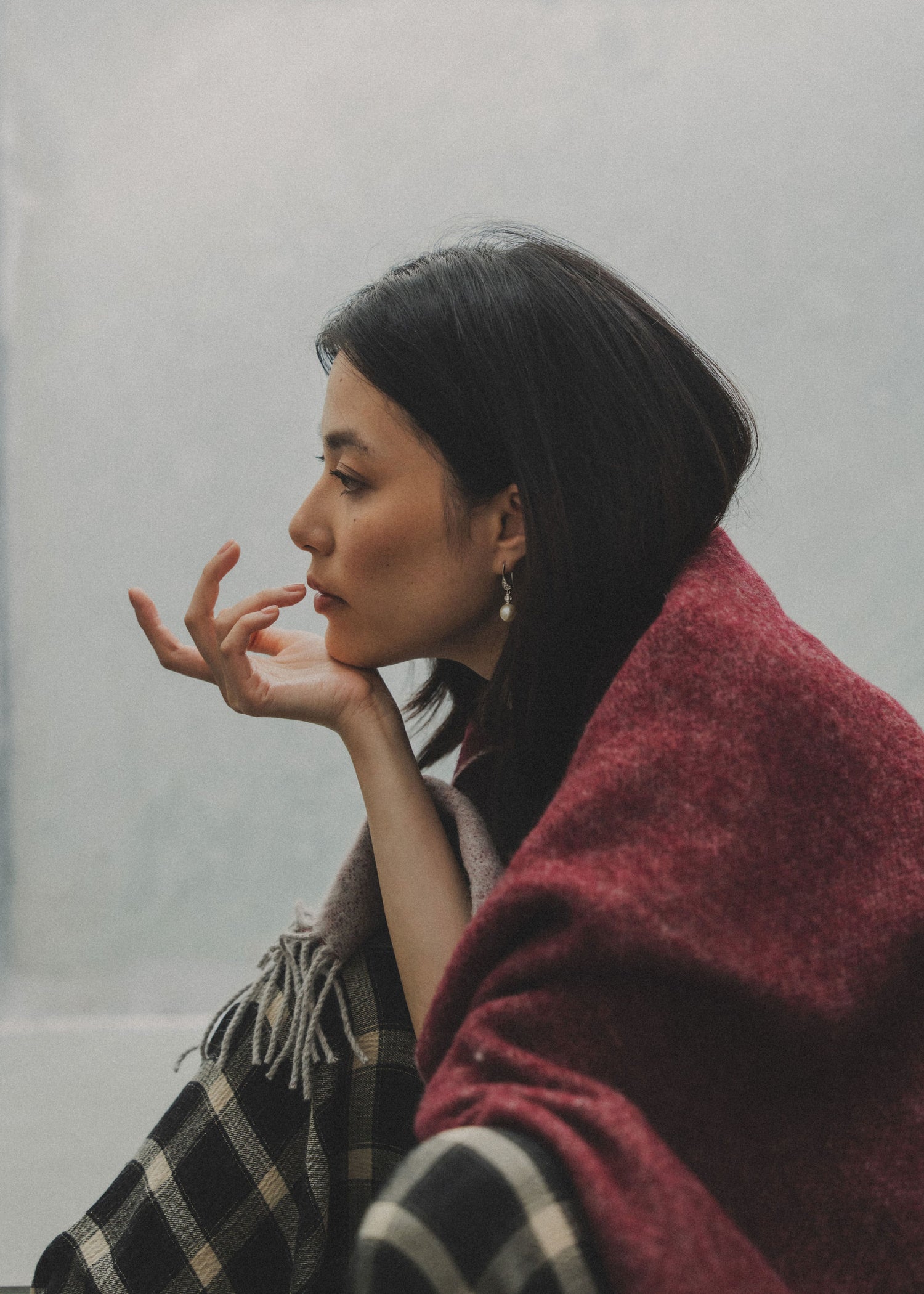 Merino Wool Throw | Burgundy/Grey - - - Saardé - Saardé.