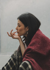 Merino Wool Throw | Burgundy/Grey - - - Saardé - Saardé.