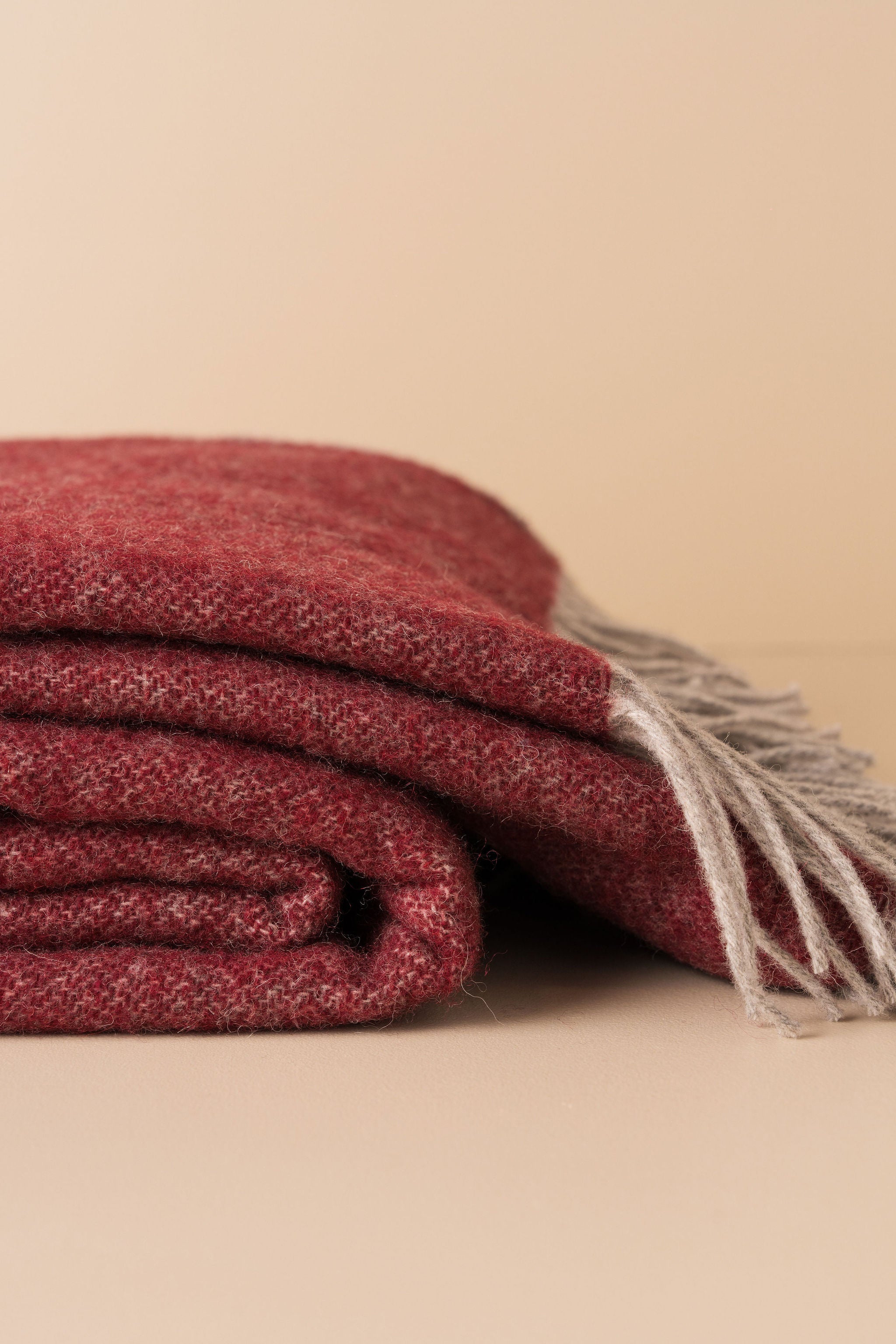 Merino Wool Throw | Burgundy/Grey - - - Saardé - Saardé.