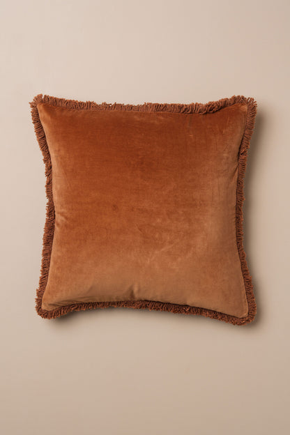 Velvet Fringed Cushion | Terracotta