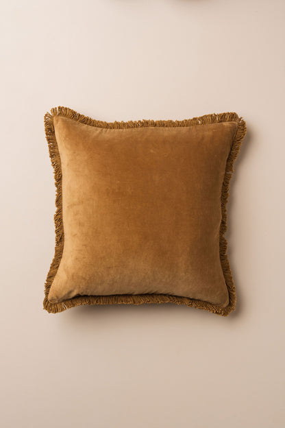 Velvet Fringed Cushion | Nutmeg