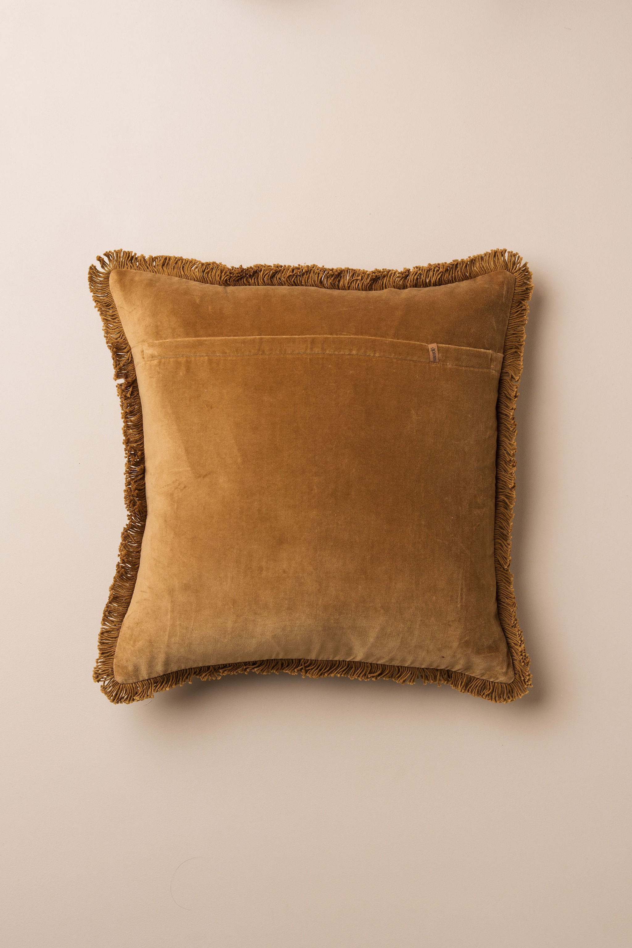 Velvet Fringed Cushion | Nutmeg