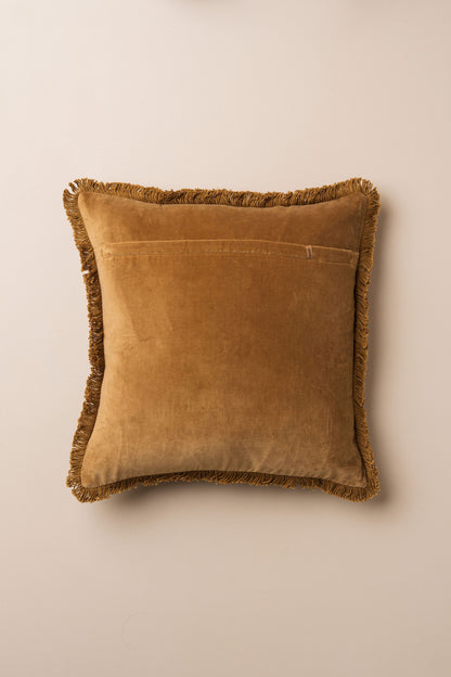 Velvet Fringed Cushion | Nutmeg