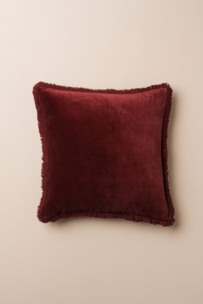 Velvet Fringed Cushion | Burgundy