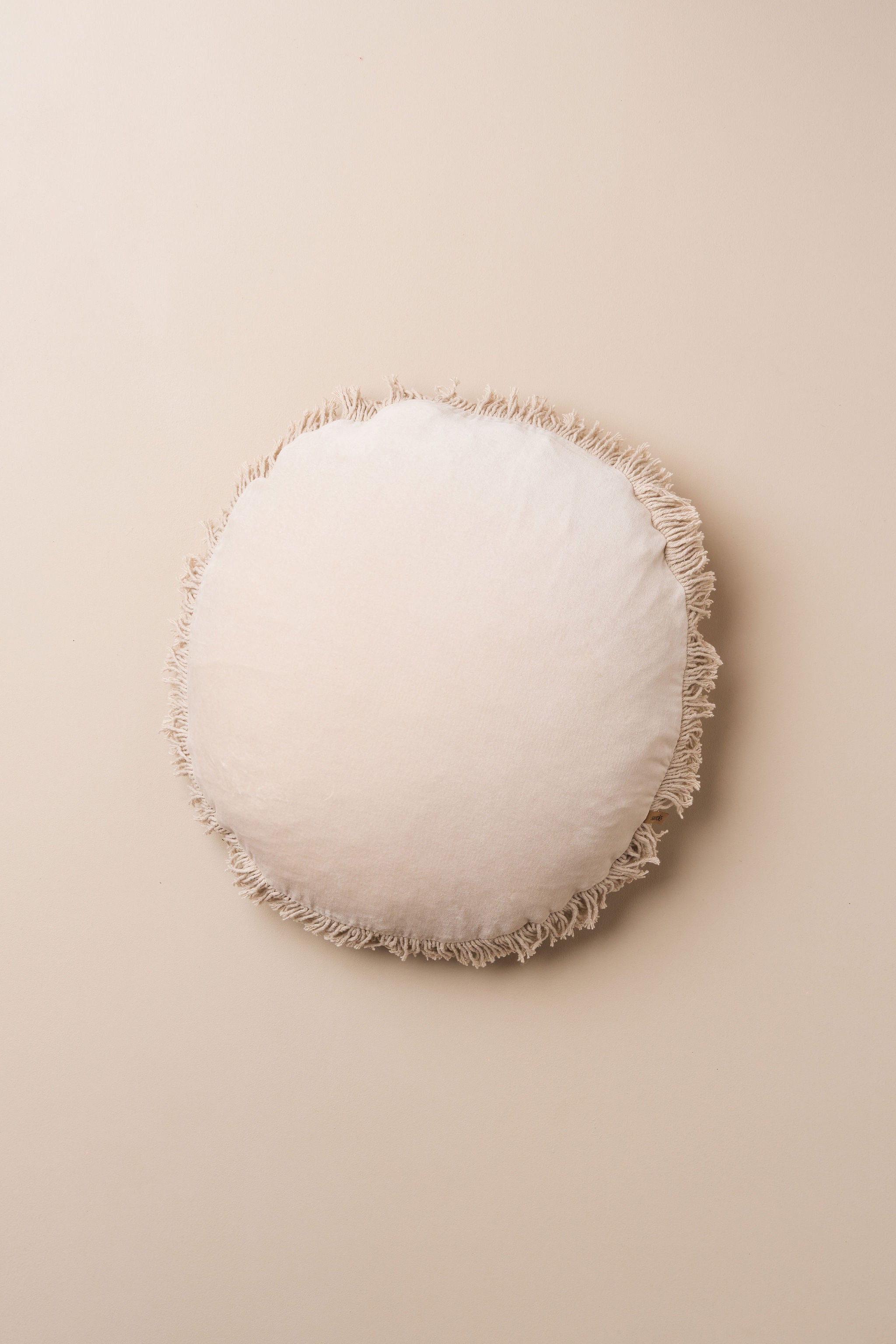 Velvet Round Fringed Cushion | Clay