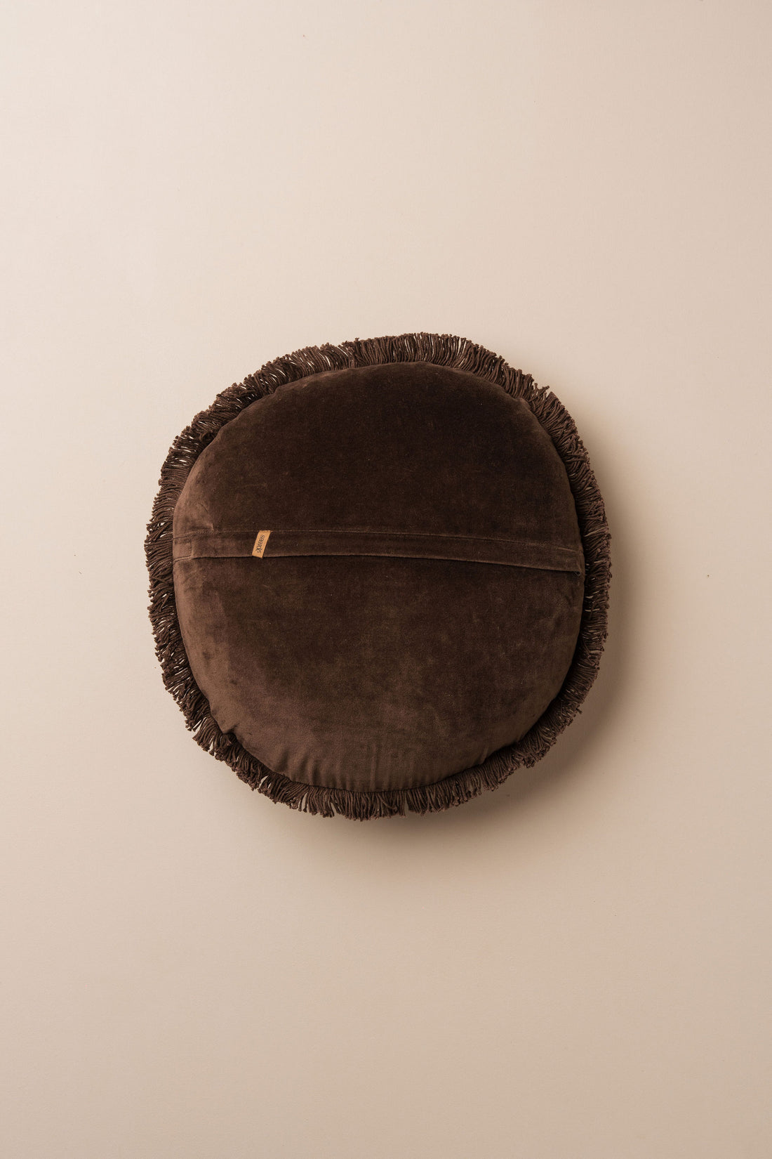 Velvet Round Fringed Cushion | Chocolate