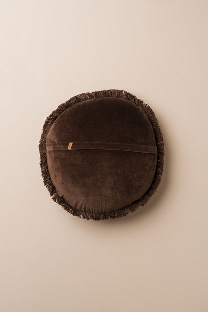 Velvet Round Fringed Cushion | Chocolate - - - Saardé - Saardé.