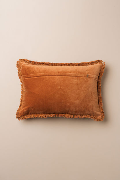 Velvet Fringed Cushion | Terracotta