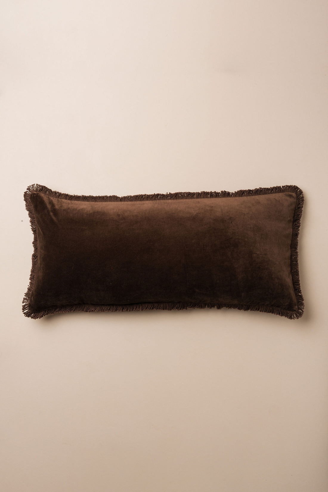 Velvet Bolster Fringed Cushion | Chocolate