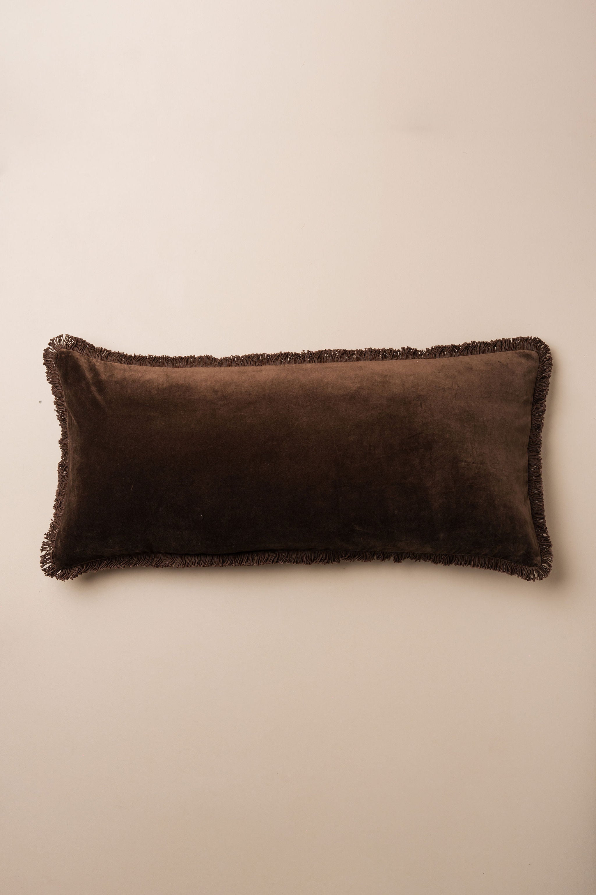 Velvet Bolster Fringed Cushion | Chocolate