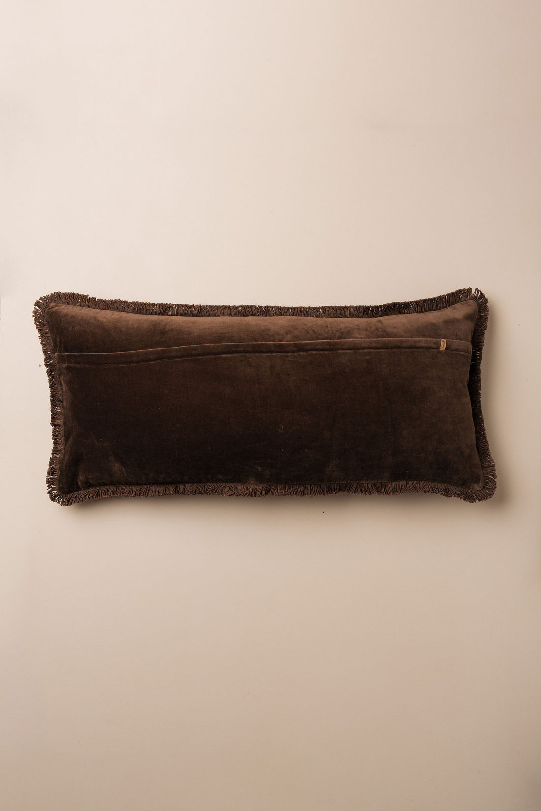 Velvet Bolster Fringed Cushion | Chocolate