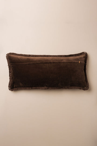 Velvet Bolster Fringed Cushion | Chocolate