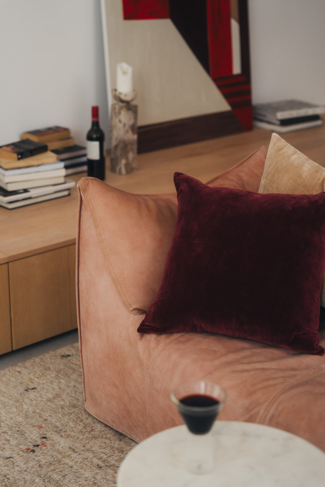 Linen/Velvet Cushion | Burgundy - - - Saardé - Saardé.