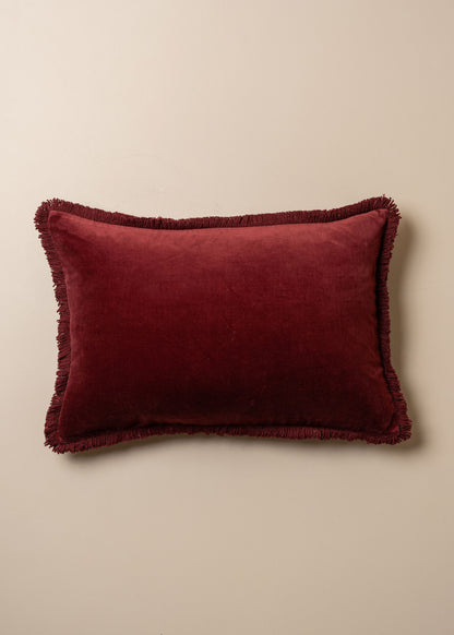Velvet Fringed Cushion | Burgundy - Lumbar - Lumbar - Saardé - Saardé.