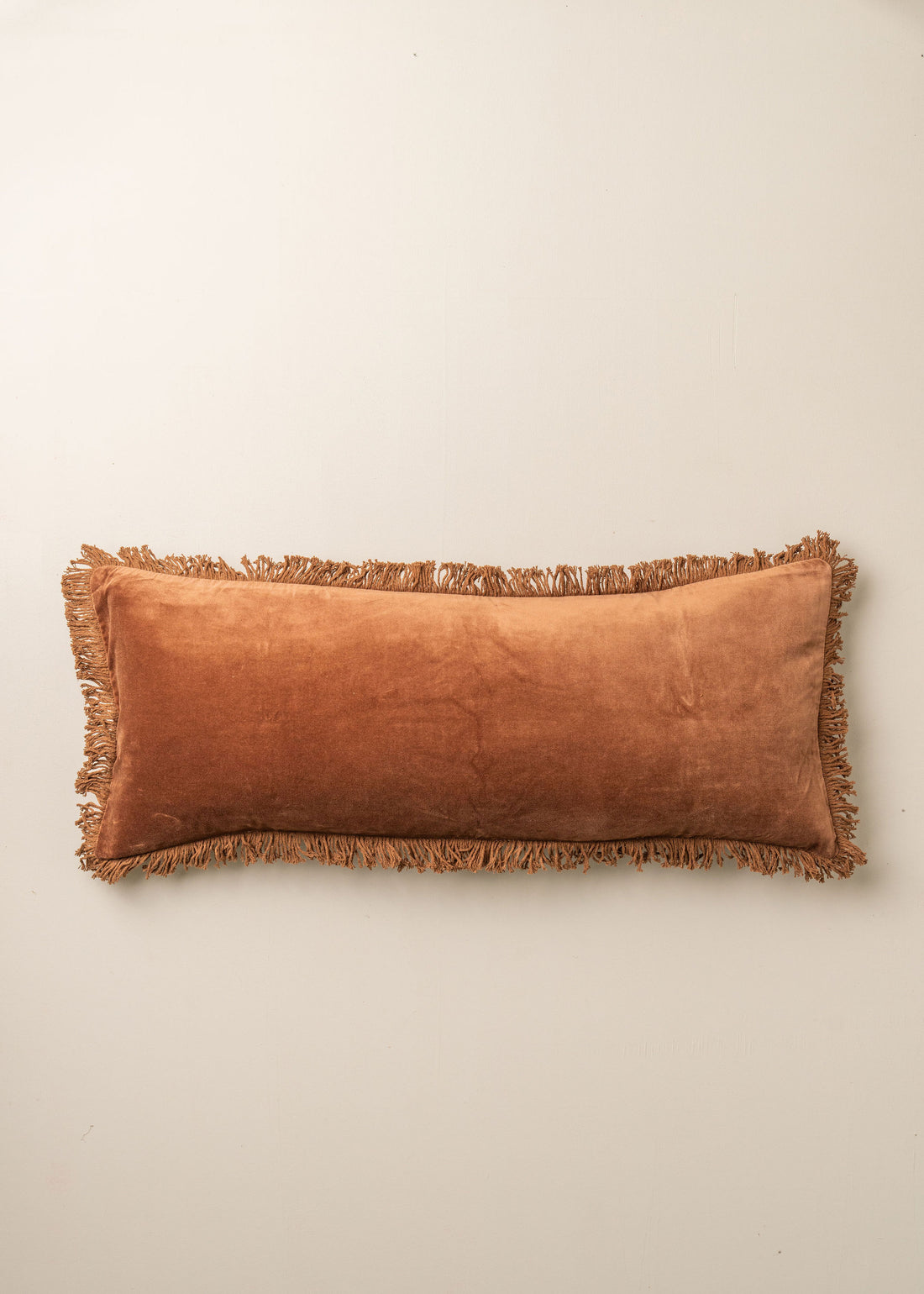 Velvet Bolster Fringed Cushion | Terracotta - - - Saardé - Saardé.