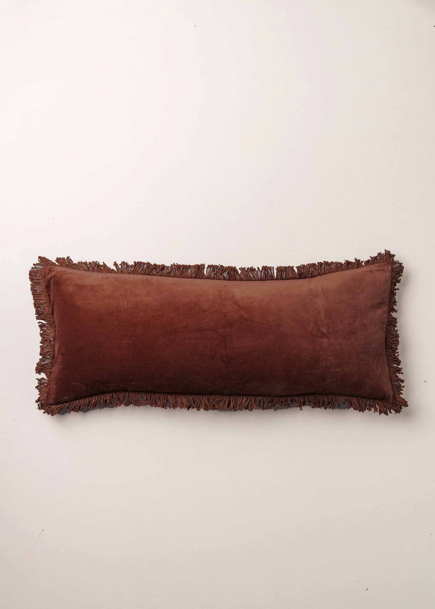 Velvet Bolster Fringed Cushion | Chocolate - - - Saardé - Saardé.