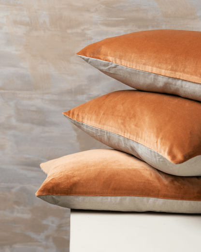 Linen/Velvet Bolster Cushion | Terracotta -  -  - Saardé - Saardé.