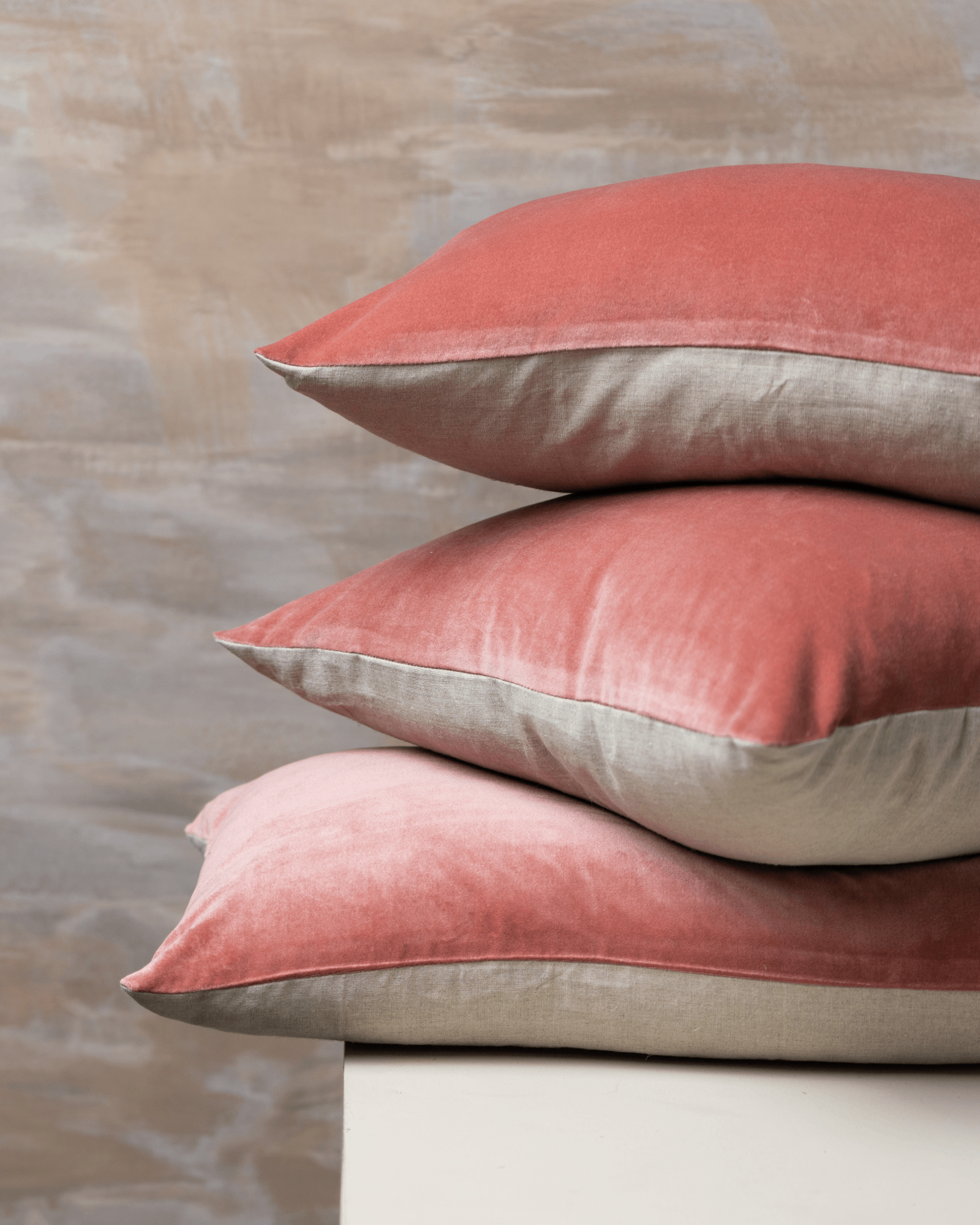 Linen/Velvet Bolster Cushion | Guava -  -  - Saardé - Saardé.